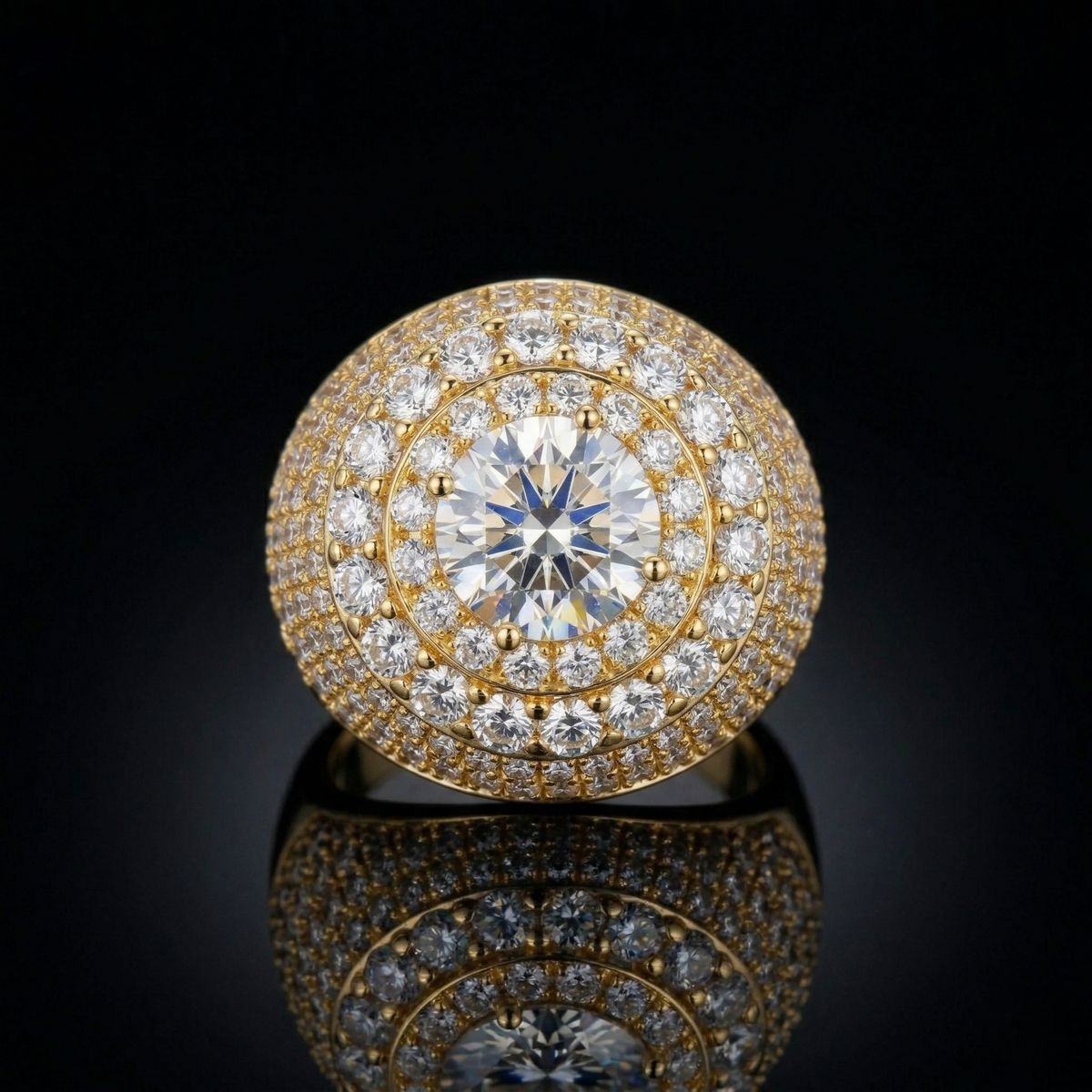 Gold and diamond ring on a black background