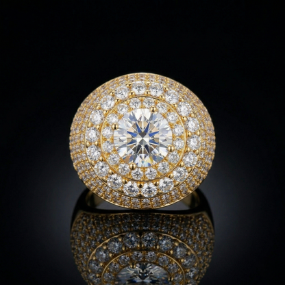 Gold and diamond ring on a black background