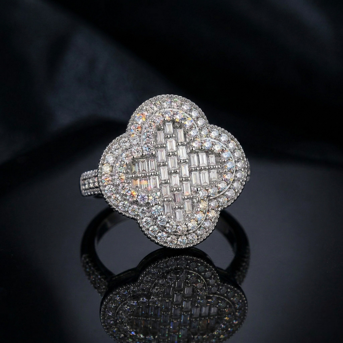 Diamond ring with a black background