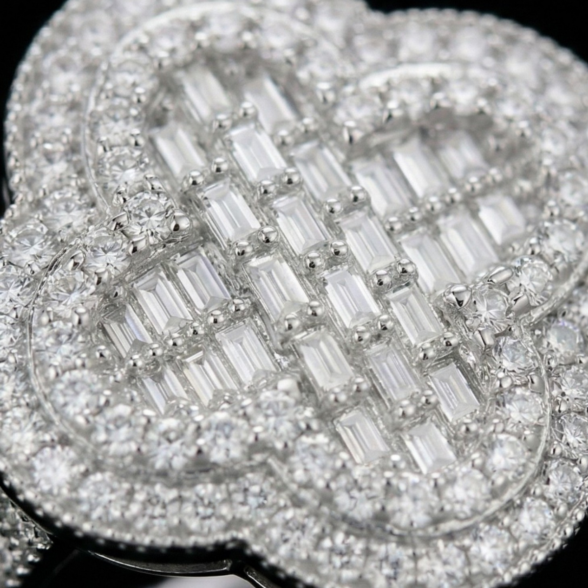 Close-up of a diamond-encrusted heart-shaped ring