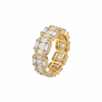 Silver VVS Moissanite Square Baguette Design Link Style Ring | Moissanite Luxury Jewelry – Ace n Lume
