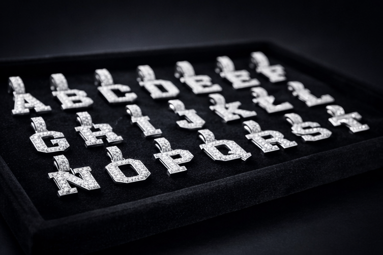Alphabet letters on a black tray with a dark background